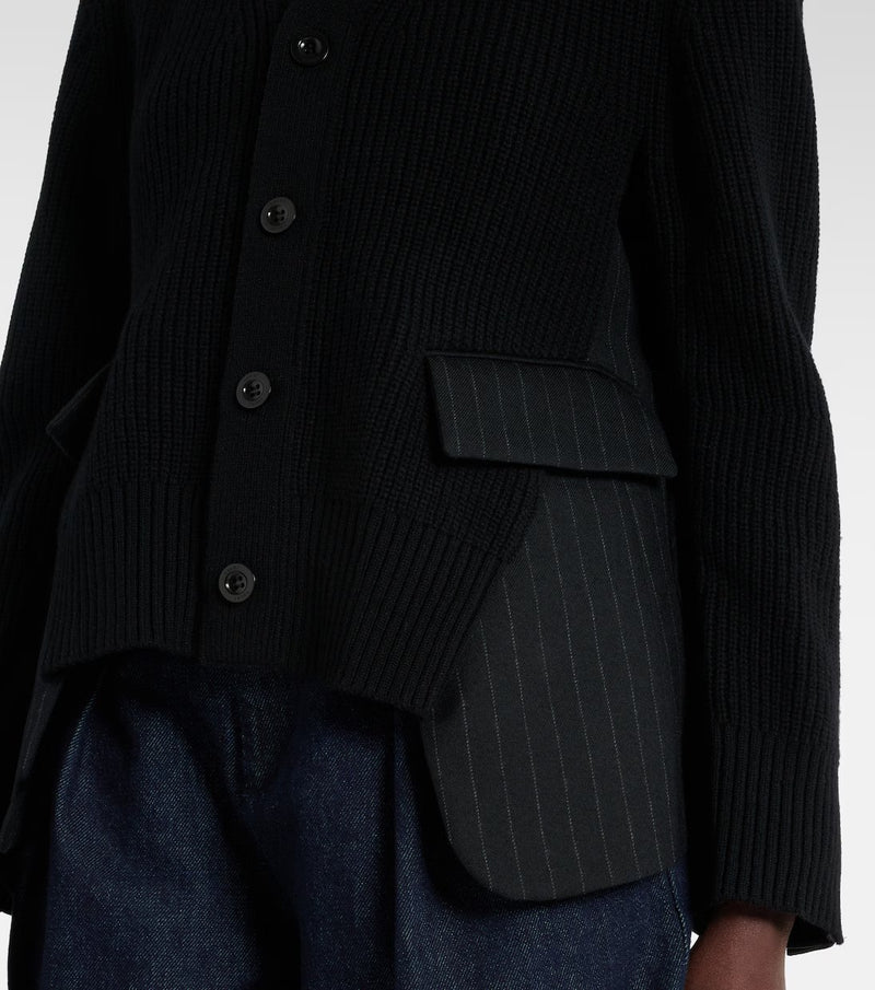 Knitting cardigan X Chalk Striped Black/ White sacai