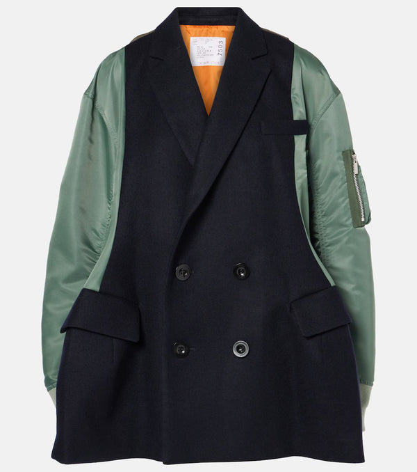 Khaki mixed wool jacket/ Green/ Marine Sacai