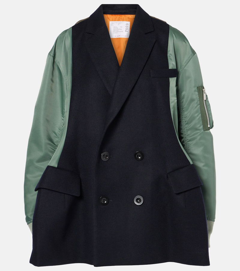 Veste en laine mélangée Kaki/ Vert/ Marine SACAI