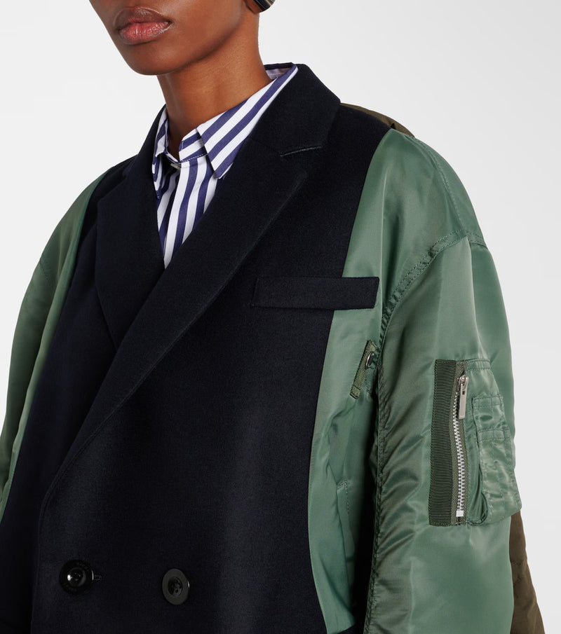 Veste en laine mélangée Kaki/ Vert/ Marine SACAI