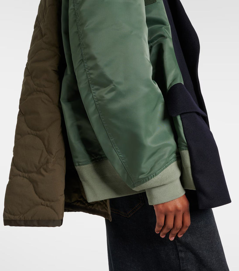 Veste en laine mélangée Kaki/ Vert/ Marine SACAI