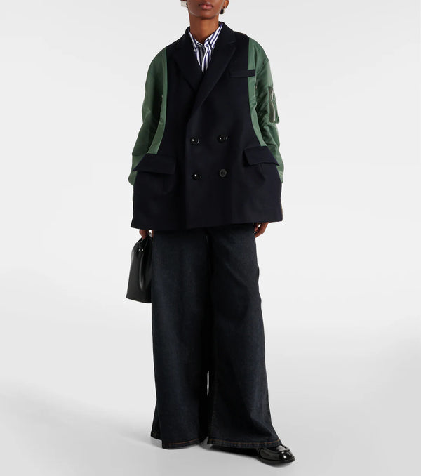 Veste en laine mélangée Kaki/ Vert/ Marine SACAI