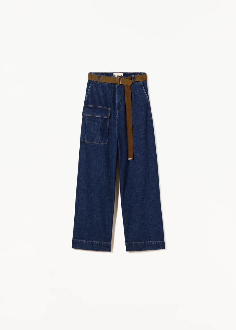 Large jeans with removable blue belt plan C