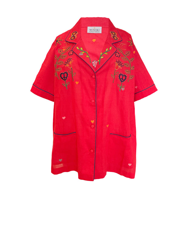 Red/ multicolored monoki pajamas set
