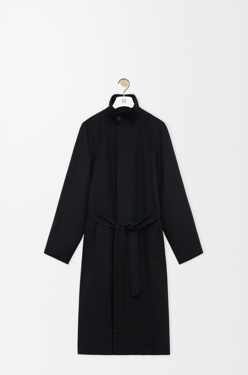 "Belted Coat in Wool and Cashmere Black" Loewe