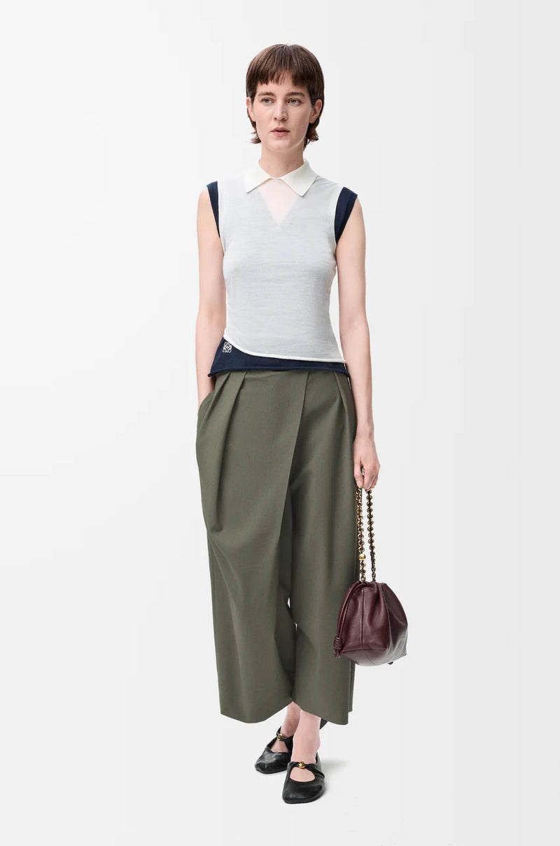 "Cropped wrap trousers en laine Khaki Green" LOEWE
