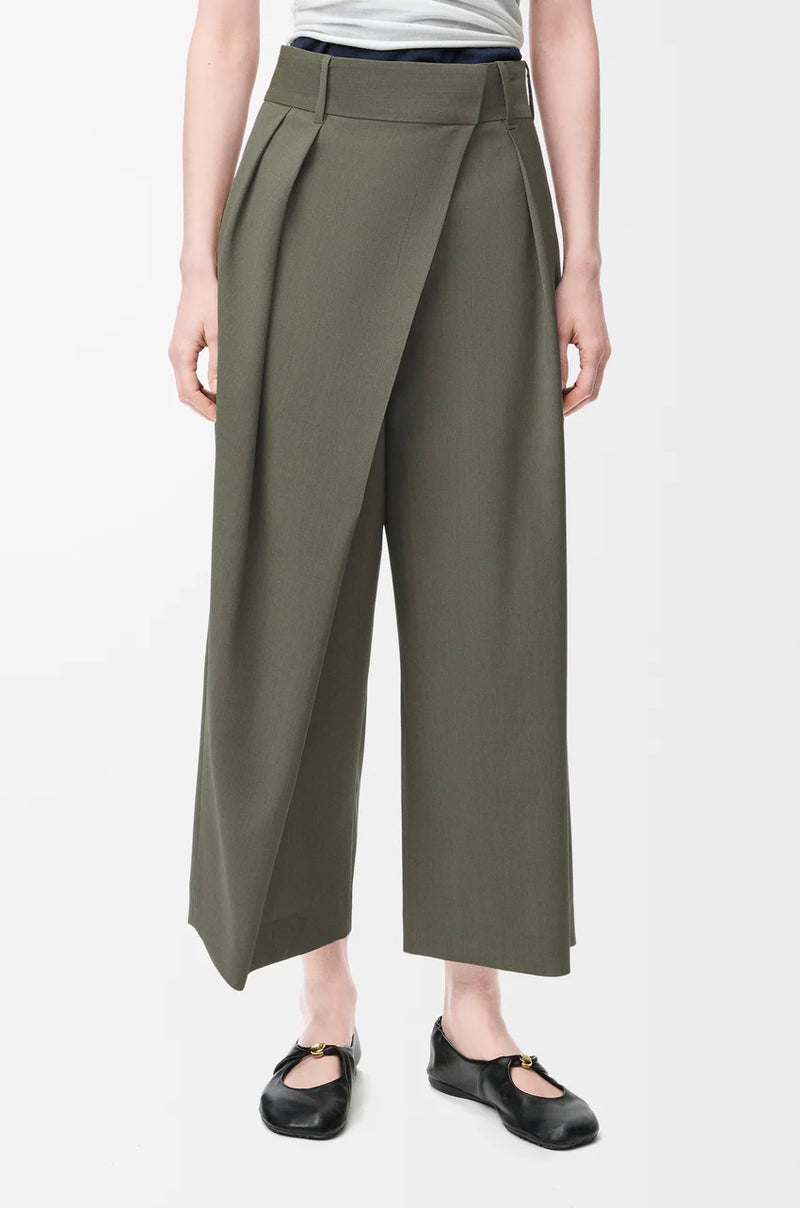 "Cropped wrap trousers en laine Khaki Green" LOEWE