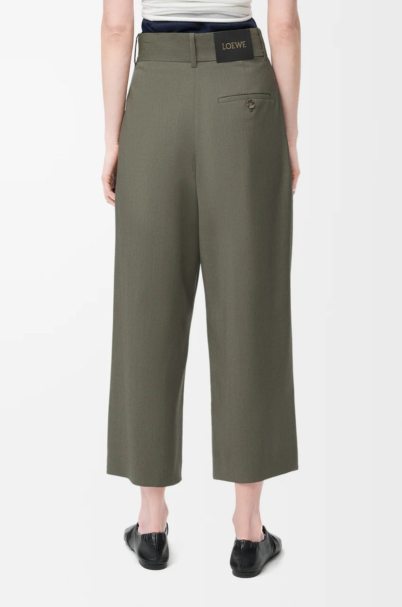 "Cropped wrap trousers en laine Khaki Green" LOEWE