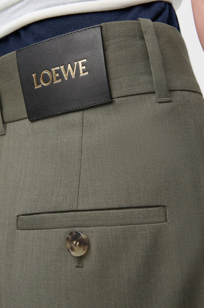 "Cropped wrap trousers en laine Khaki Green" LOEWE