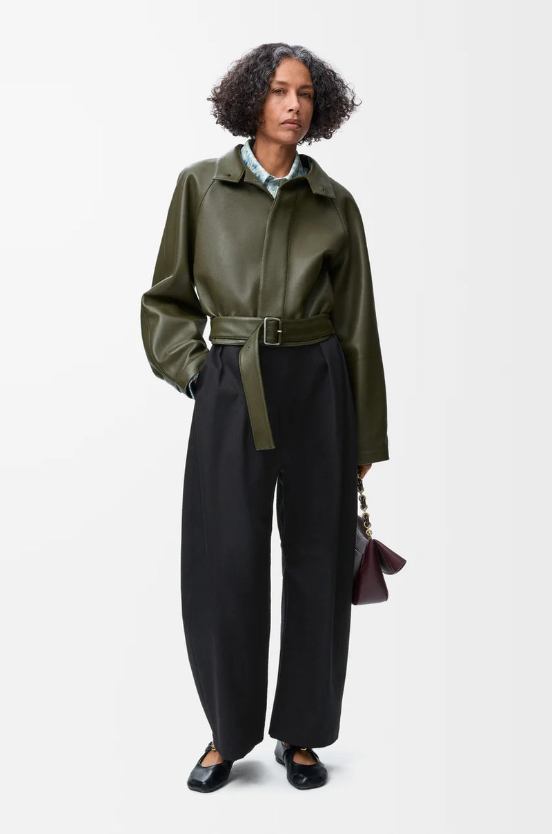 "Short leather trench Nappa Green Kaki "Loewe