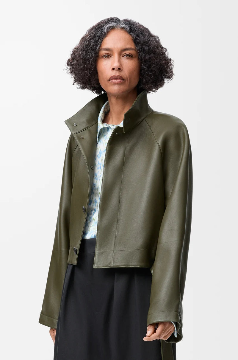 "Short leather trench Nappa Green Kaki "Loewe