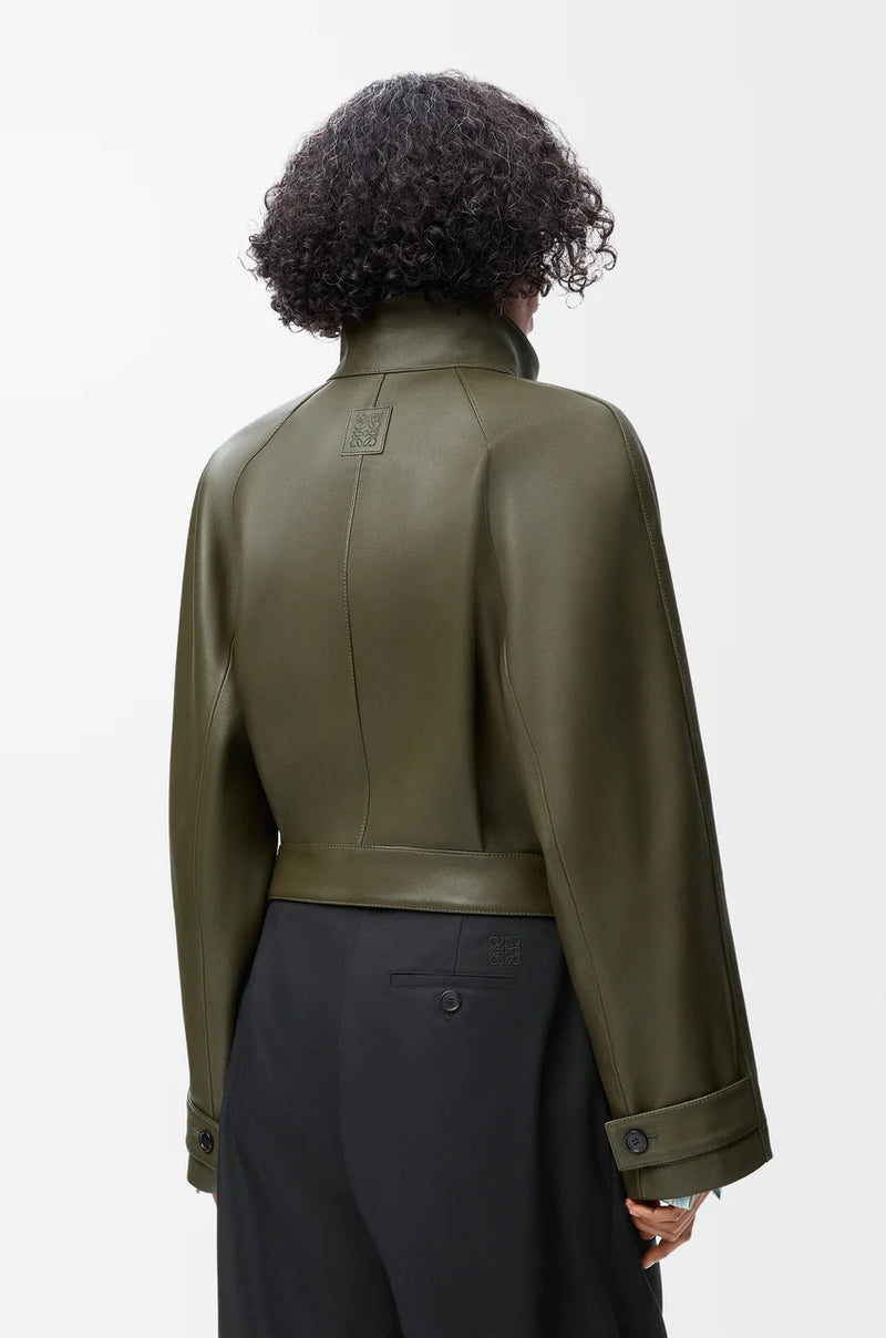 "Short leather trench Nappa Green Kaki "Loewe
