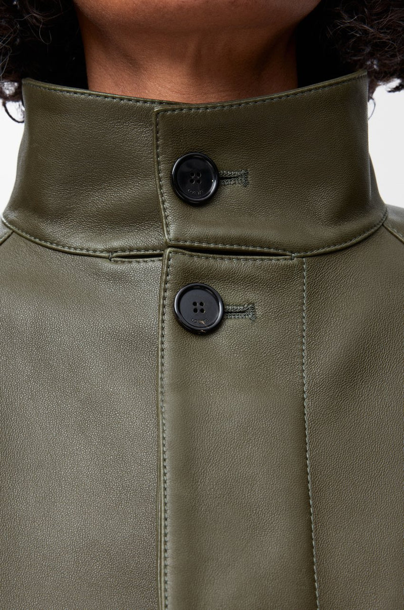 "Short leather trench Nappa Green Kaki "Loewe
