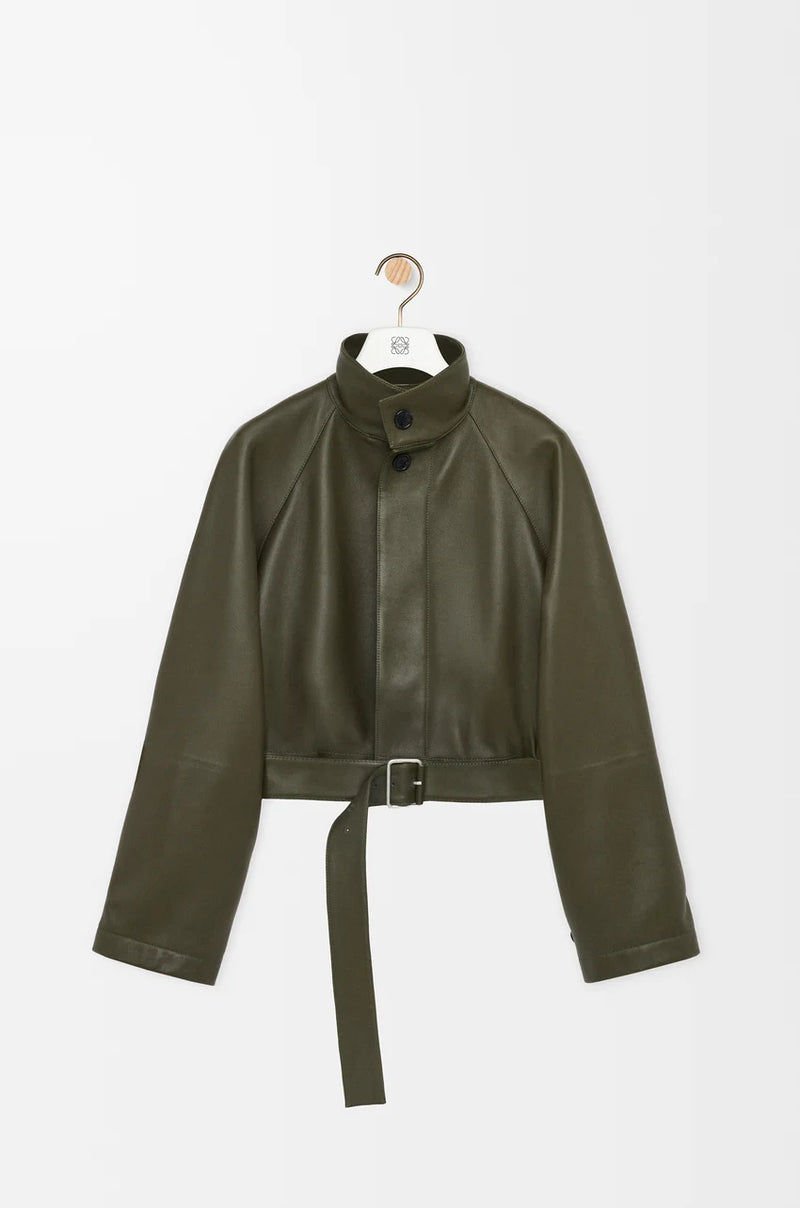 "Short leather trench Nappa Green Kaki "Loewe