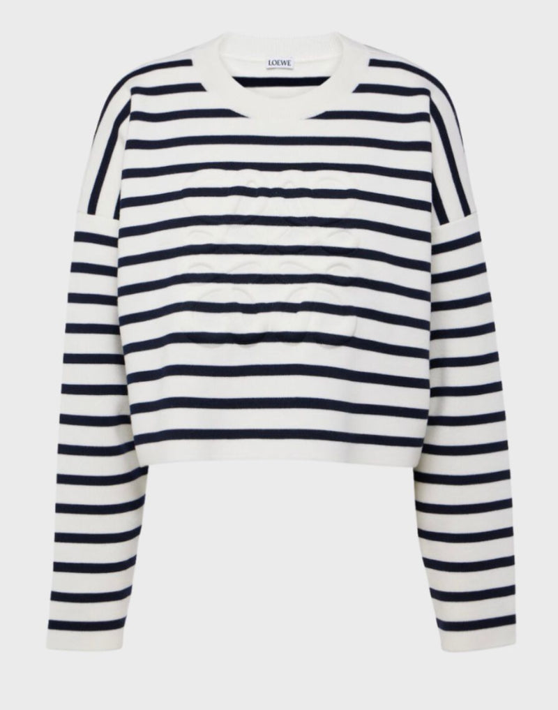 Pull Anagram en laine Blanc Cassé/ Bleu Marine LOEWE