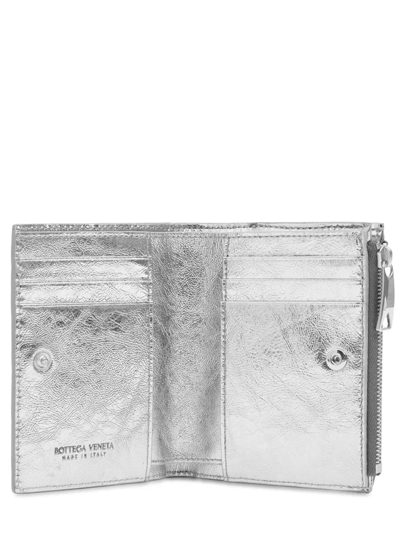 Zipped Bi-Fold Intrecciato Silver portfolio BOTTEGA VENETA