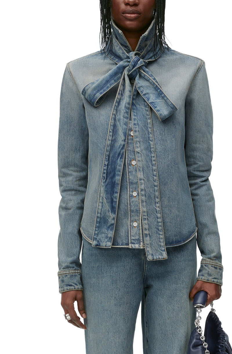 Loewe washed -out blue denim node shirt