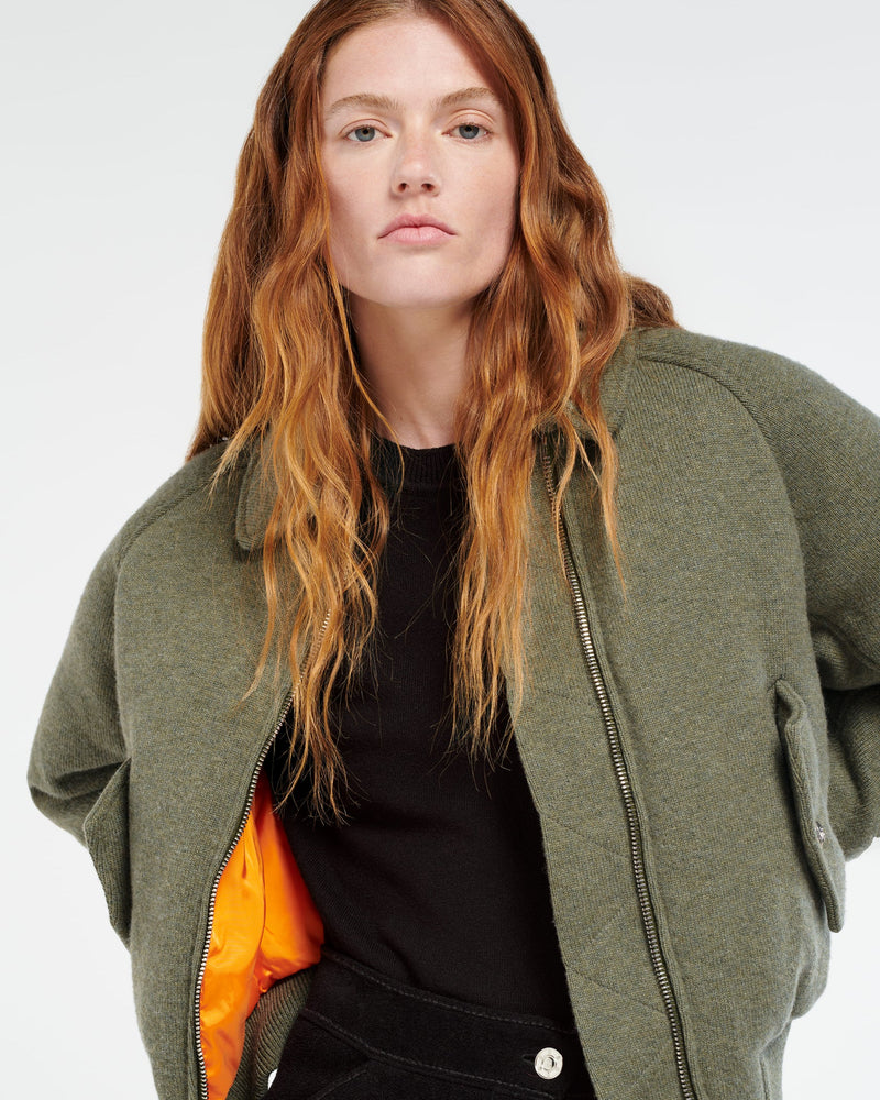 Bomber in cashmere and khaki wool Green Barrie