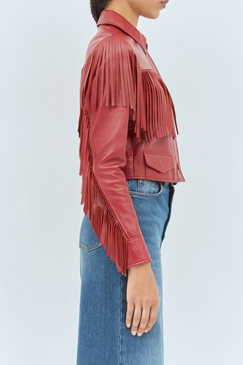 Veste en cuir à franges Rouge CHLOÉ