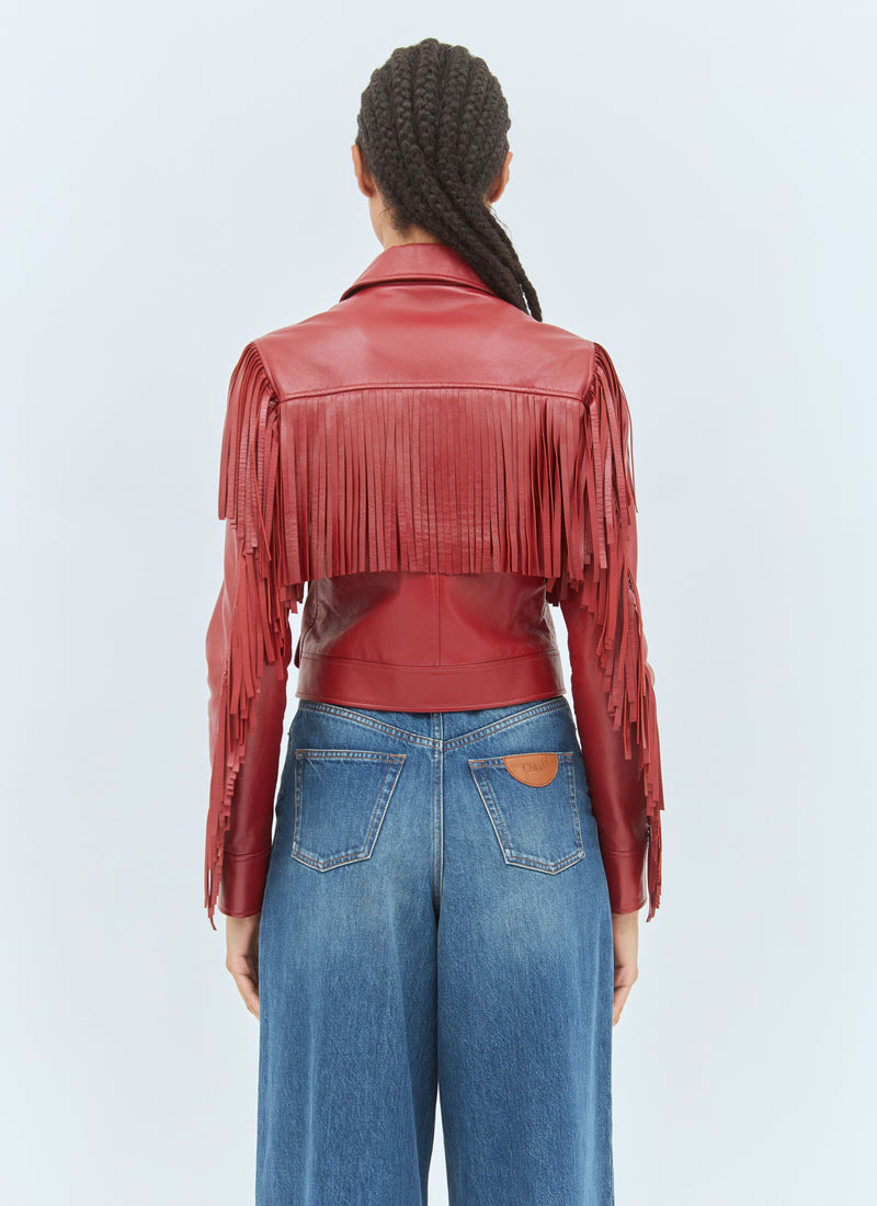 Veste en cuir à franges Rouge CHLOÉ