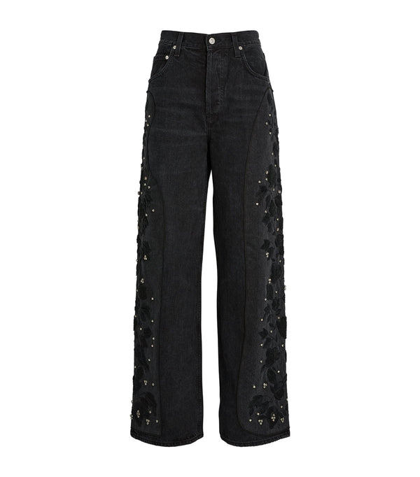 Jean "Ayla Baggy Crop with embroidery Black"Citizens of Humanity