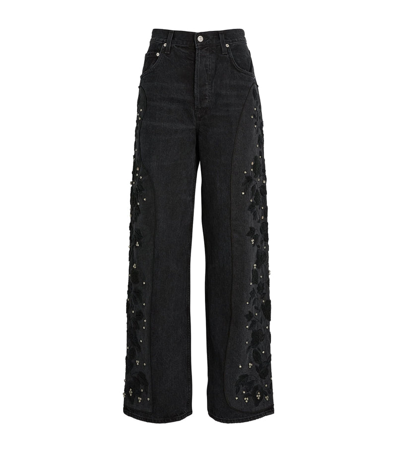 Jean "Ayla Baggy Crop with embroidery Black"Citizens of Humanity