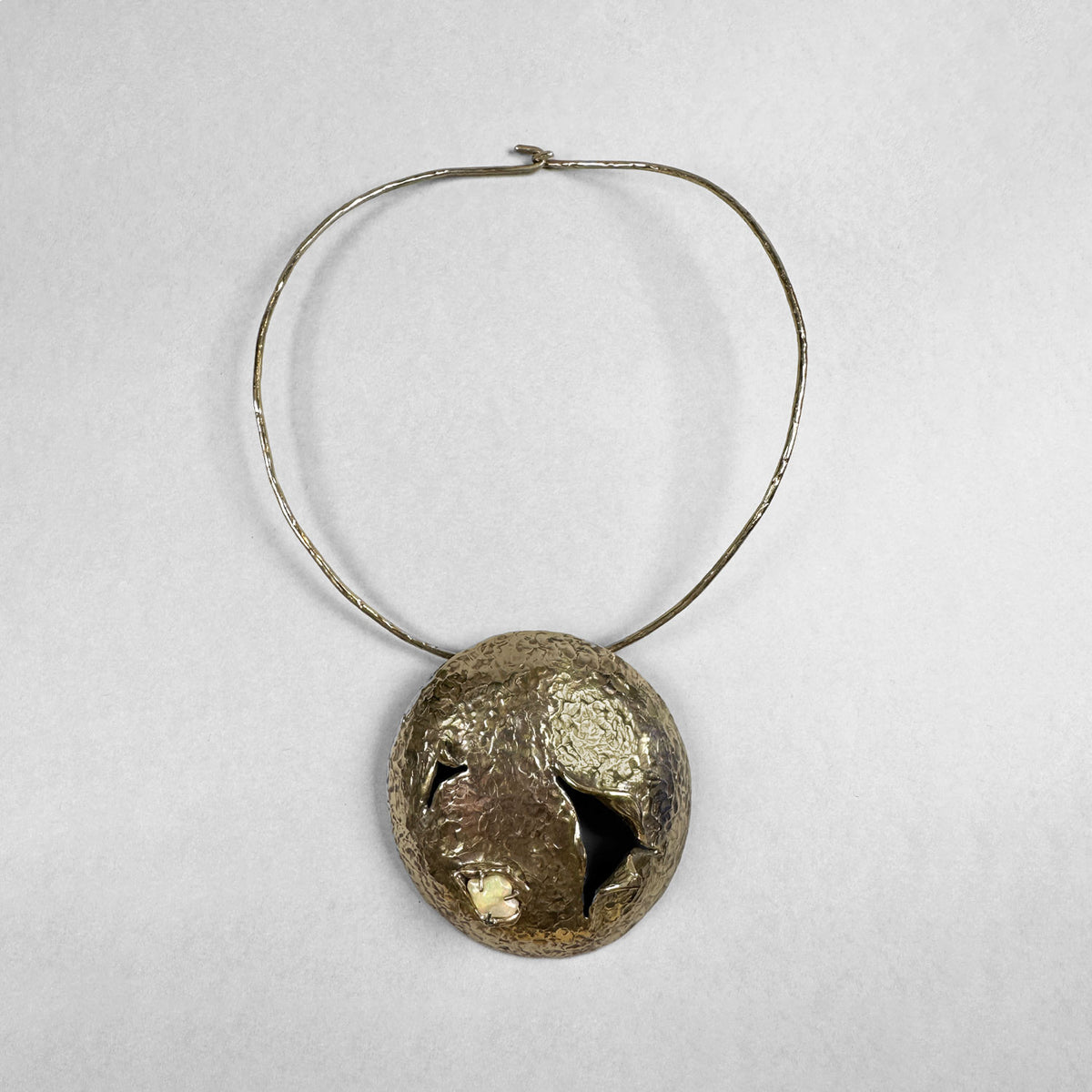 Collier Brutaliste Vintage - Pendentif Design Métal Chromé, Style Modernist Des Années 70