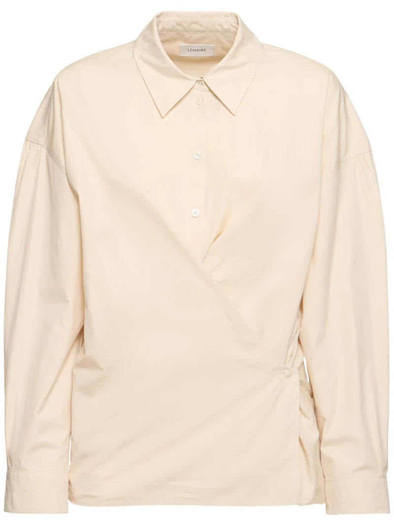 Twisted shirt in thick cotton poplin cream lemaire cream