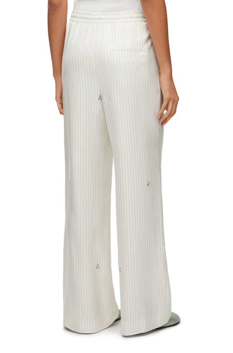 Pantalon de pyjama en soie et coton Blanc/Gris/Multicolore collaboration LOEWE x Suna Fujita