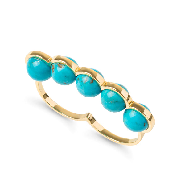 Double Ring Sporting - Yellow gold and turquoise pearls D1928
