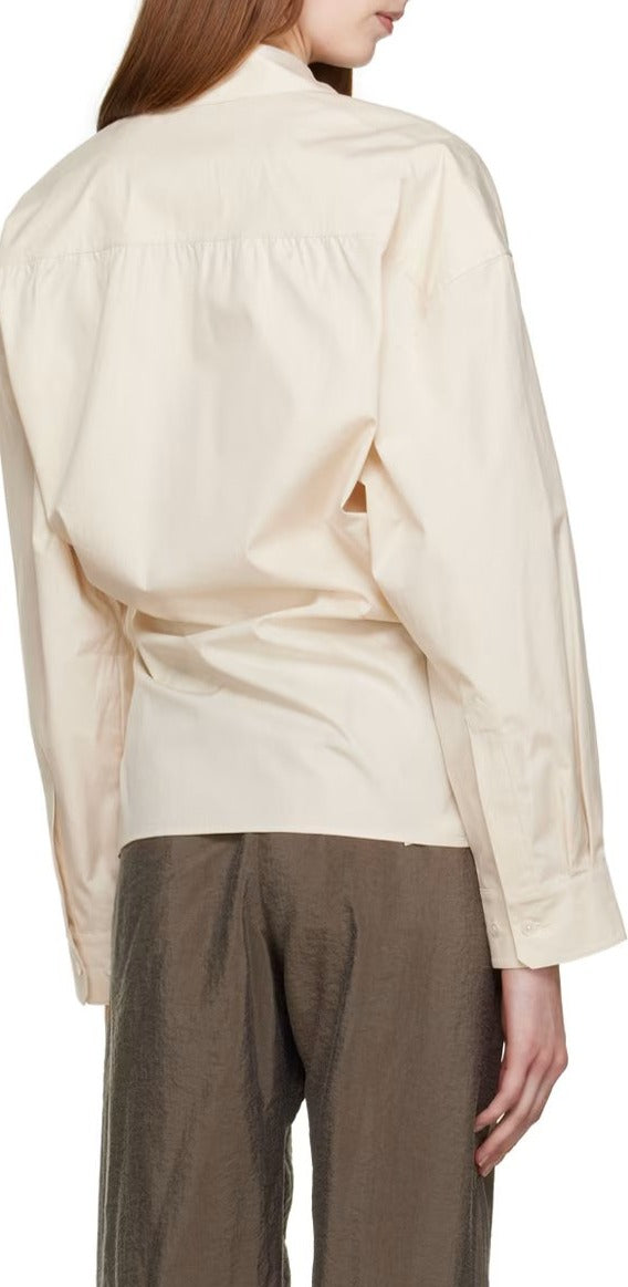 Twisted shirt in thick cotton poplin cream lemaire cream