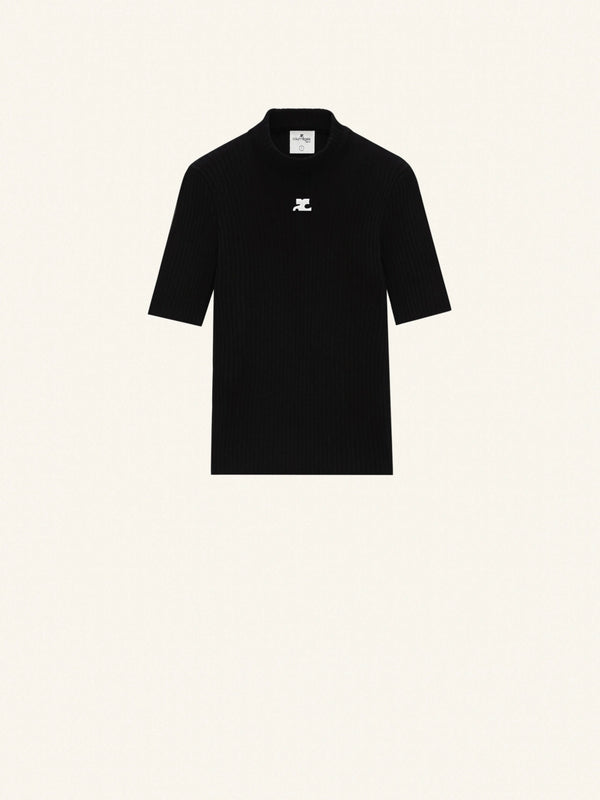 Pull "short -sleeved reedition upright collar Black"Courrèges