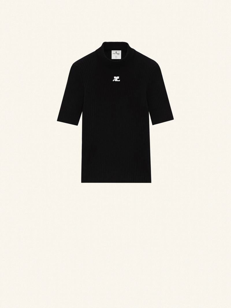 Pull "short -sleeved reedition upright collar Black"Courrèges