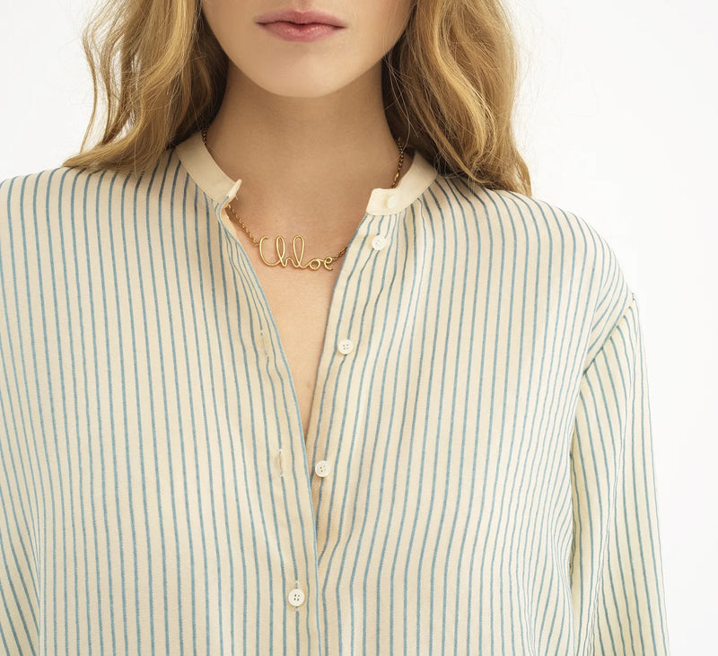 Oversize shirt in blue/ white silk chloé