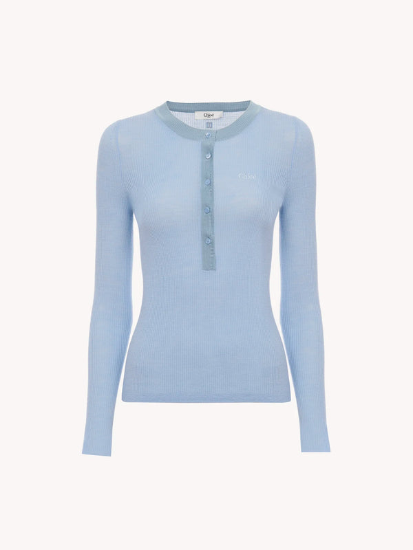 Pull "Henley in Extrafine Baltic Sea wool (sky blue) Chloé