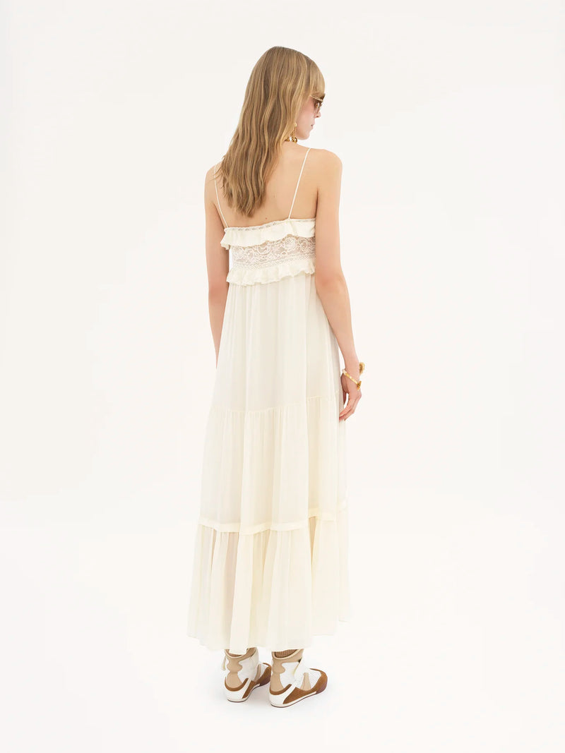 Robe longue à fines bretelles en charmeuse de soie  Dusty Blanche CHLOÉ