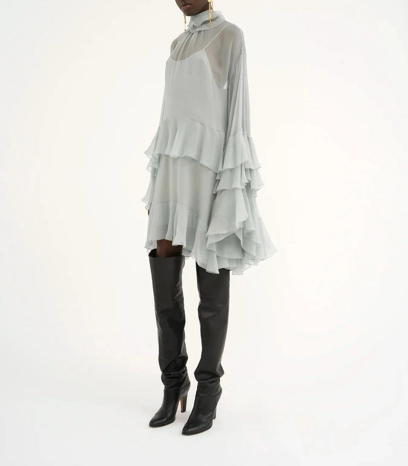 Mini flying mini dress in desert silk muslin Green Chloe