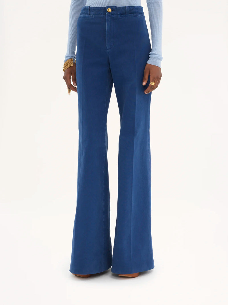 Pantalon tailleur évasé en toile de coton Bleu CHLOÉ