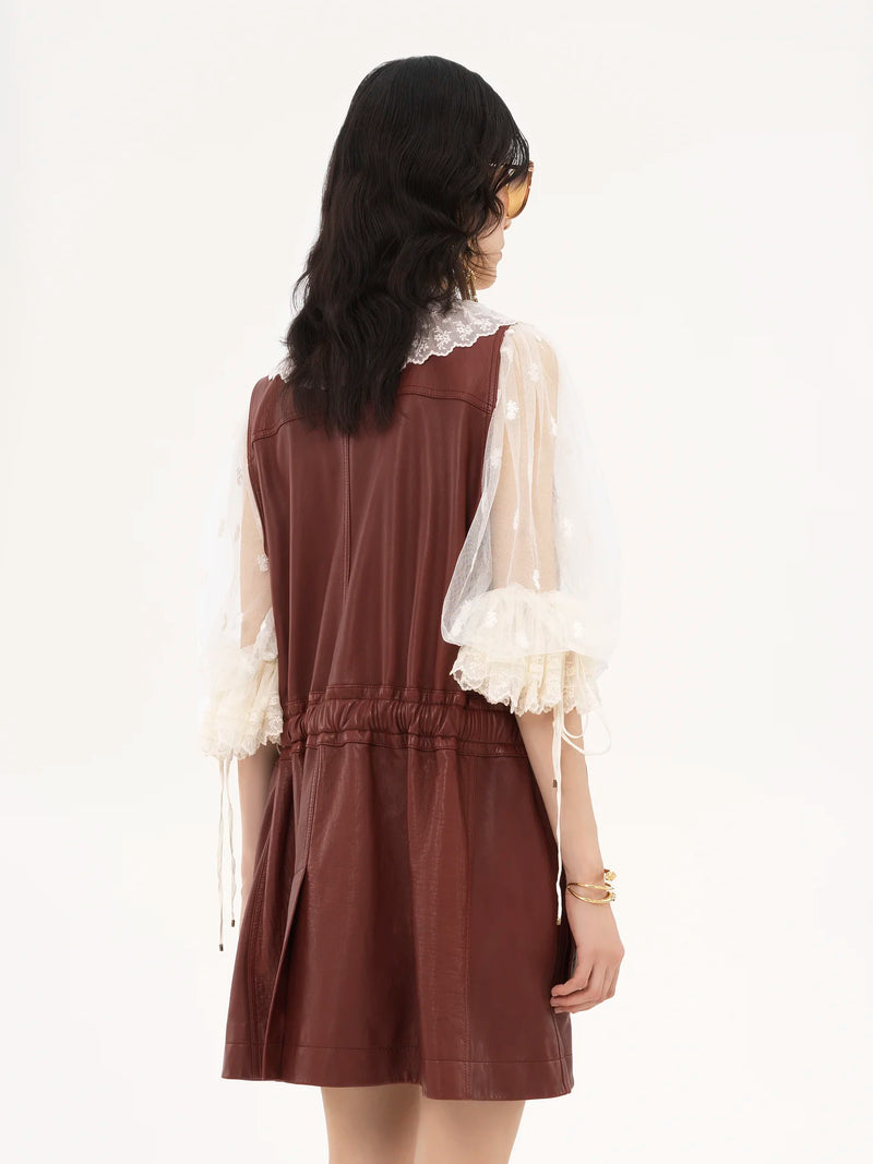 "Veste sans manches utilitaire en cuir Faded Mahogany /Bordeaux" CHLOÉ