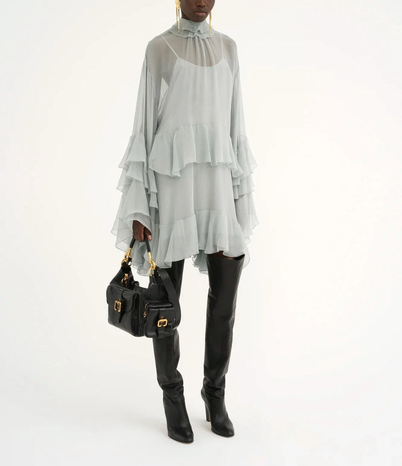 Mini flying mini dress in desert silk muslin Green Chloe