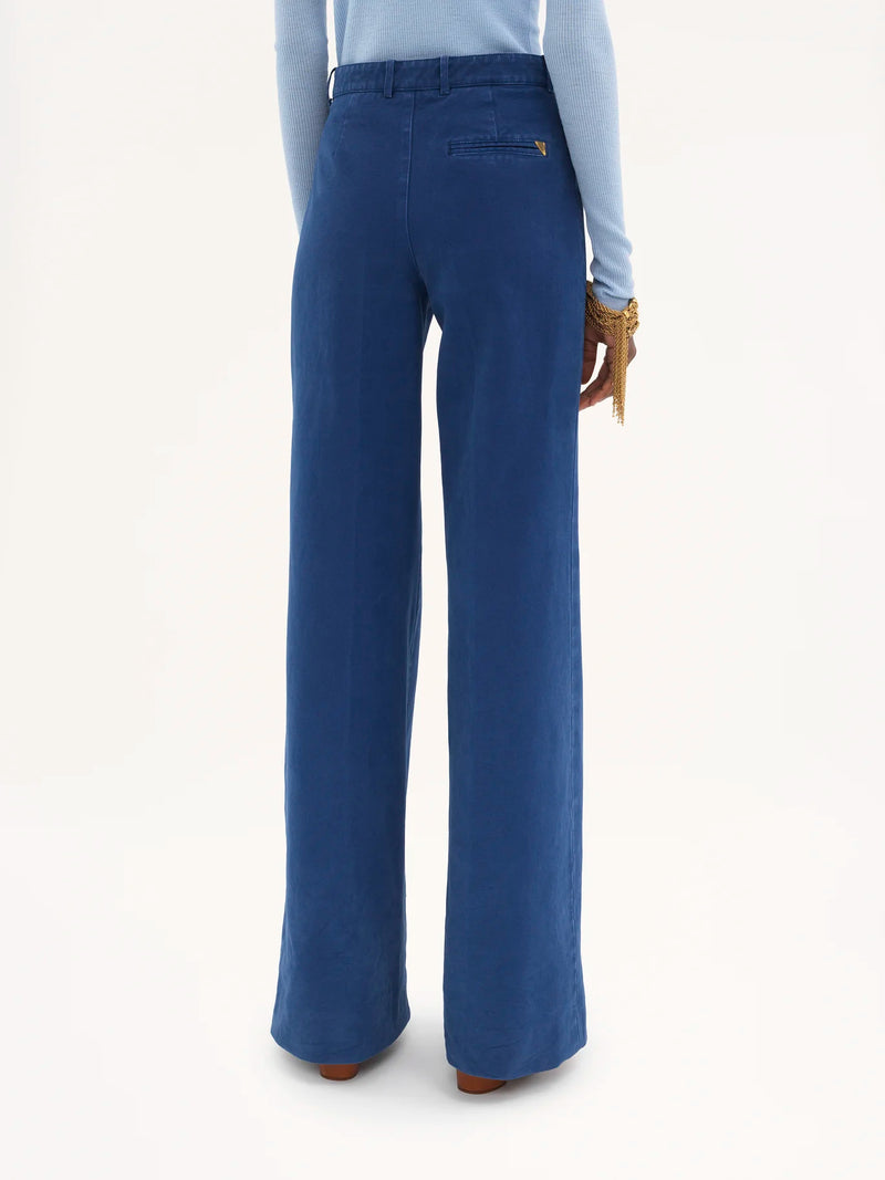 Pantalon tailleur évasé en toile de coton Bleu CHLOÉ