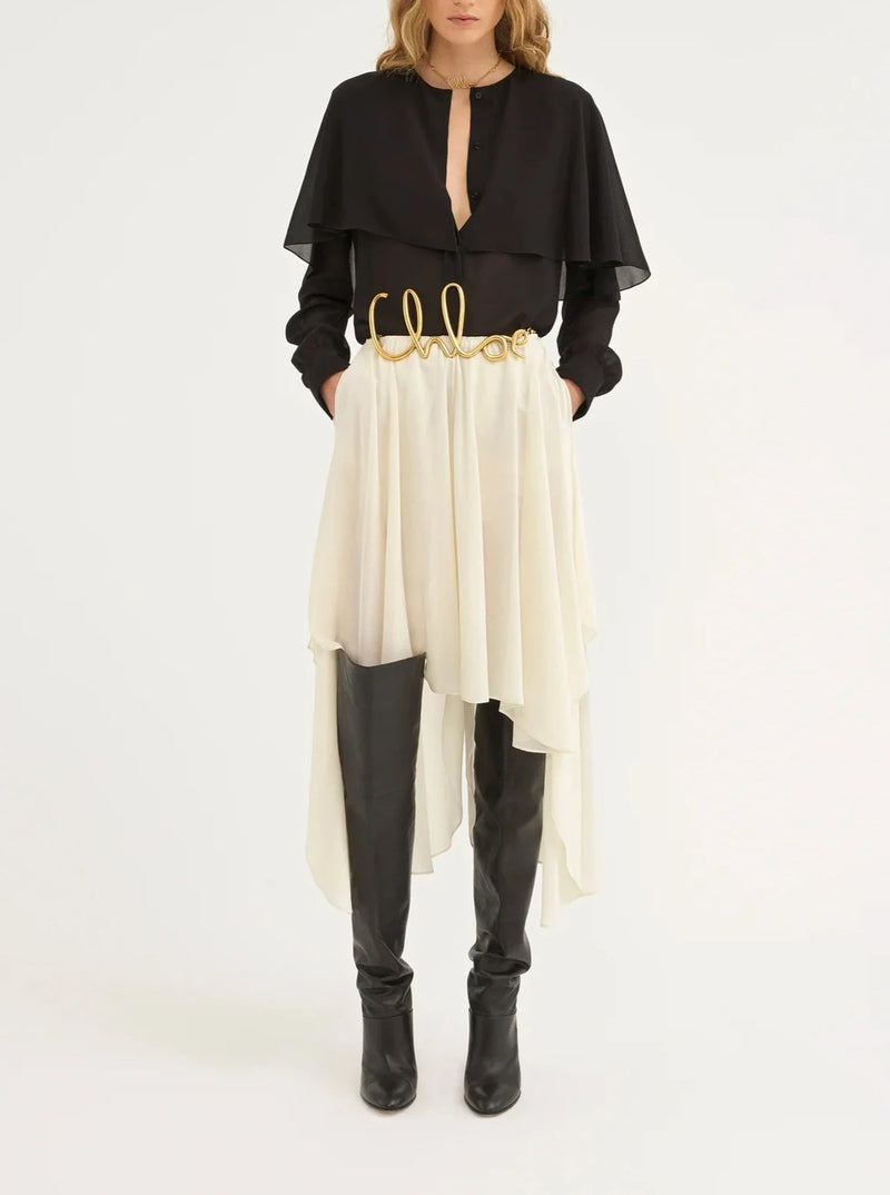 Silk Georgette Cape Blouse Black  Chloe