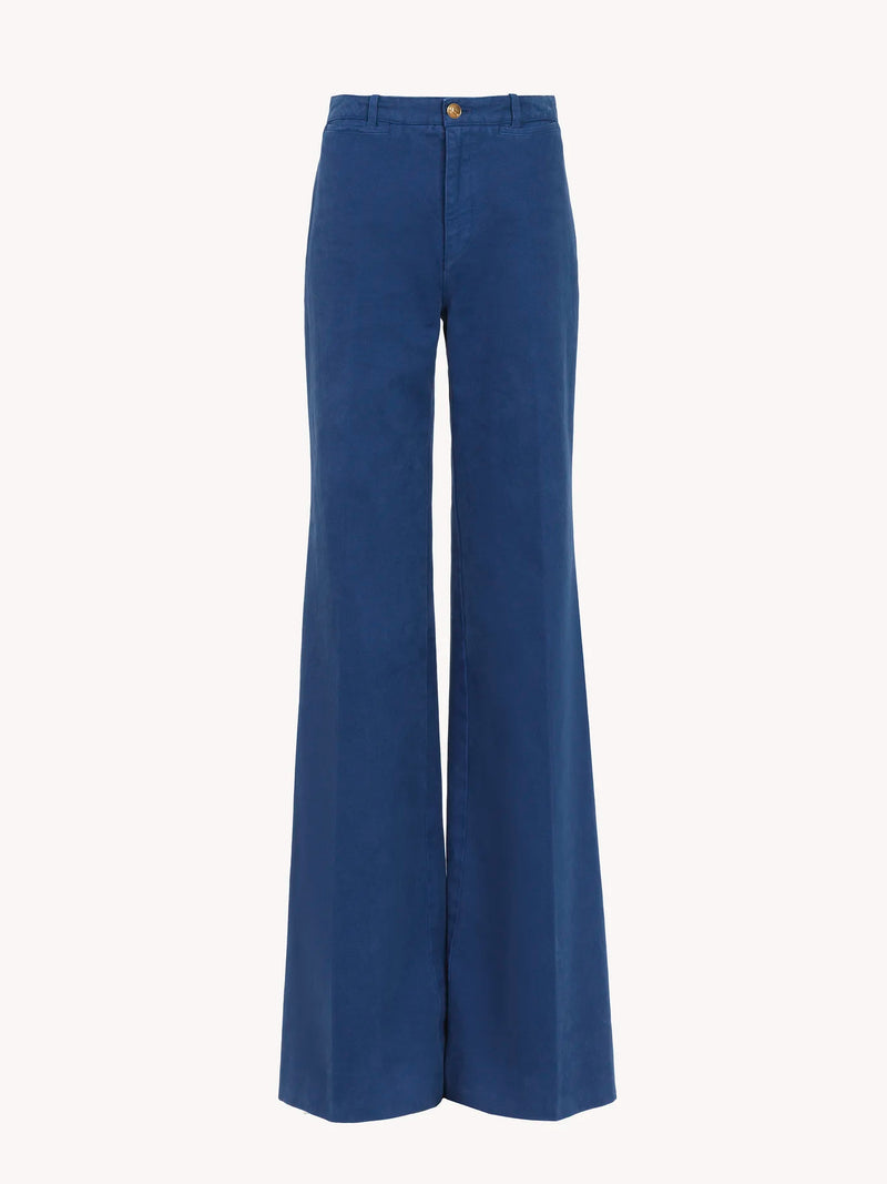 Pantalon tailleur évasé en toile de coton Bleu CHLOÉ