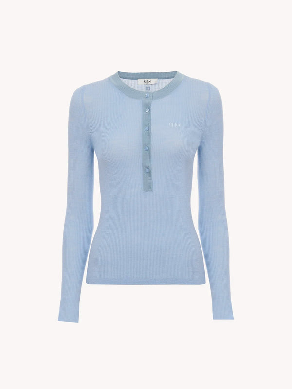 Pull "Henley en maille de laine extrafine Baltic Sea (Bleu Ciel) CHLOÉ