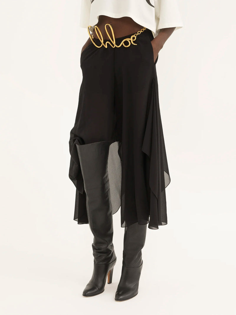 Fluid silk georgette pants Black Chloe