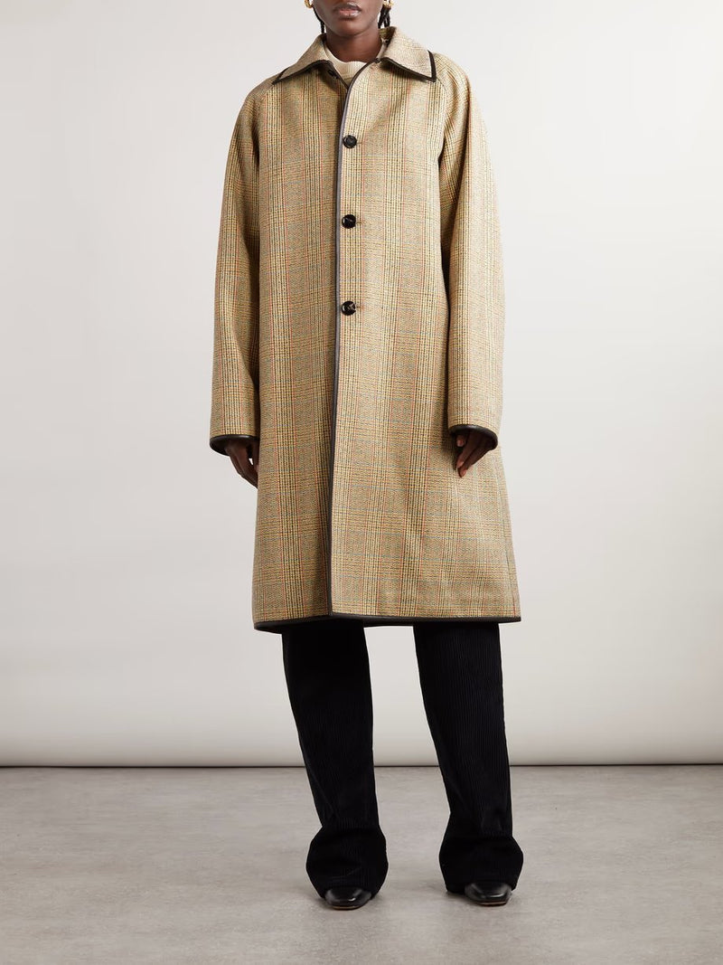 Beige /yellow /blue prince-de-wales wool coat BOTTEGA VENETA